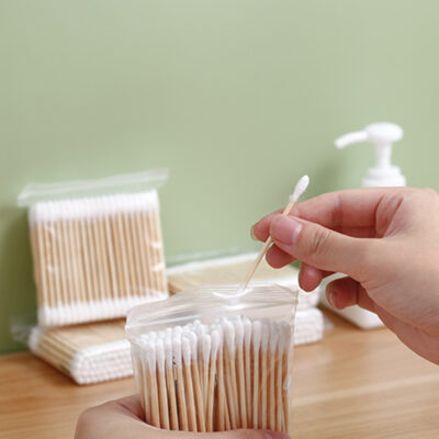 Ear cotton swabs, 100 antiseptic wooden cotton swabs, environmentally friendly material for acne removal E243